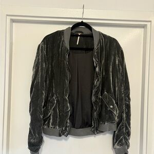Free People Charcoal Velvet Bomber Jacket